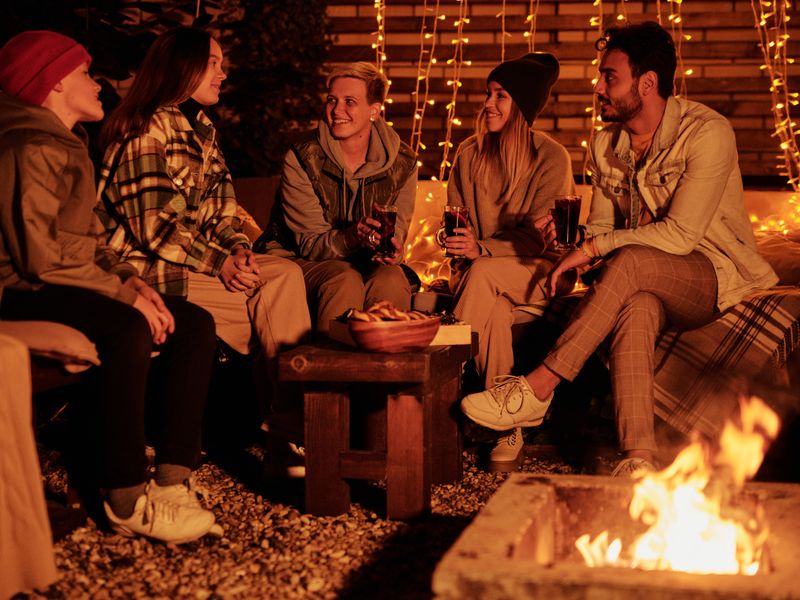 Portable wood burning stove in outdoor setting